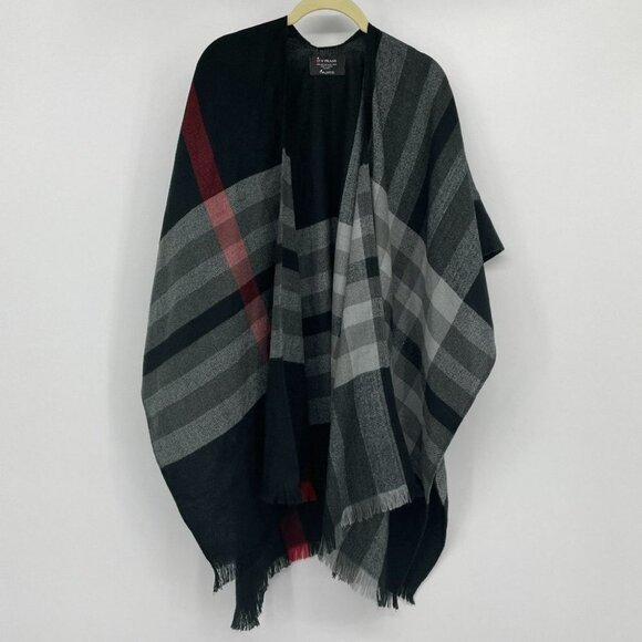 V Fraas black white red plaid  shawl overlay - Picture 10 of 10